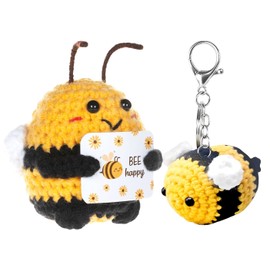 CYZJPRVN Pocket Hug Bee Lucky Charm Gifts, Key Ring Bee Cute Bee Pendant Crochet Bee Bumble Bee Pendant Lucky Bee Positive Gifts, Positive Bee German, 2 Pieces, yellow