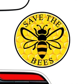 Save The Bees Honeycomb Pride Bumper Sticker - Honey Bee Premium Vinyl Decal 3 x 3" | for Cars Auto-mobiles Windows Bottles Mirror Outdoor Queen Bee Circle Sign + Better Than Magnets Sticks Anywhere