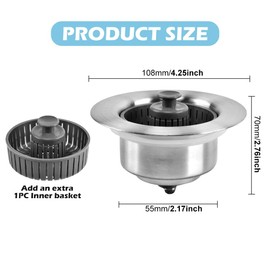 3 in 1 Kitchen Sink Drain Strainer, Sink Bounce Core Drain Strainer with 2 Inner Basket, Stainless Steel Sink Stopper, Water Storage/Drainage/Strainer, Magic Drain Magic Sink Stopper