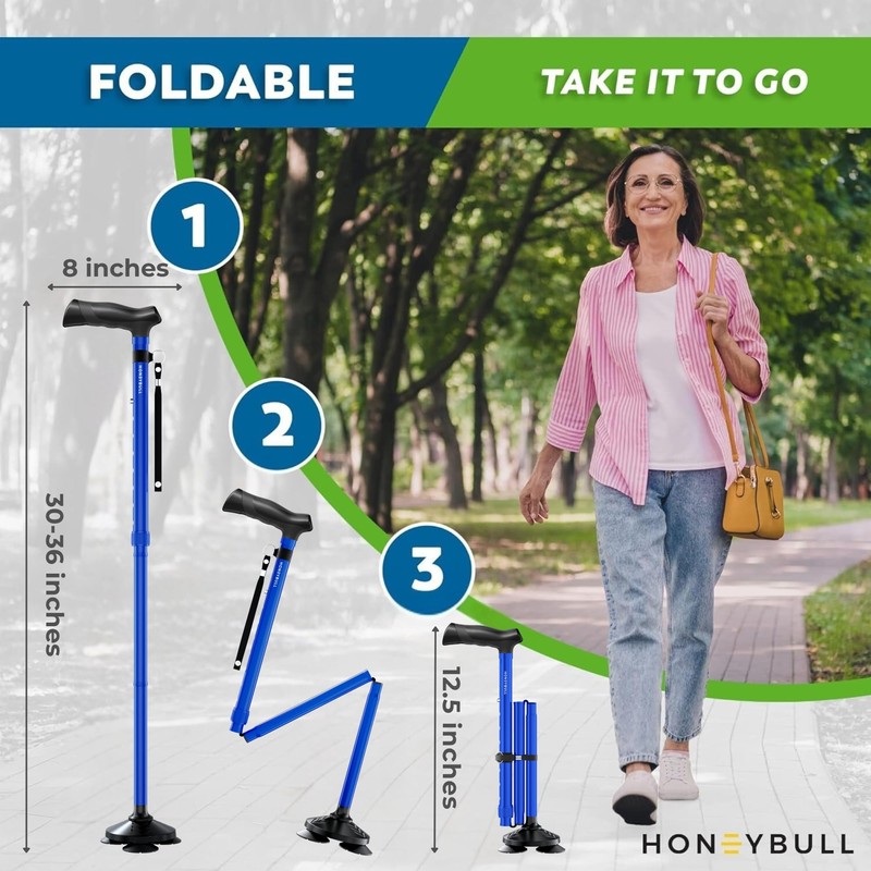 Walking Cane for Men & Women (Blue) Foldable, Adjustable, Heavy