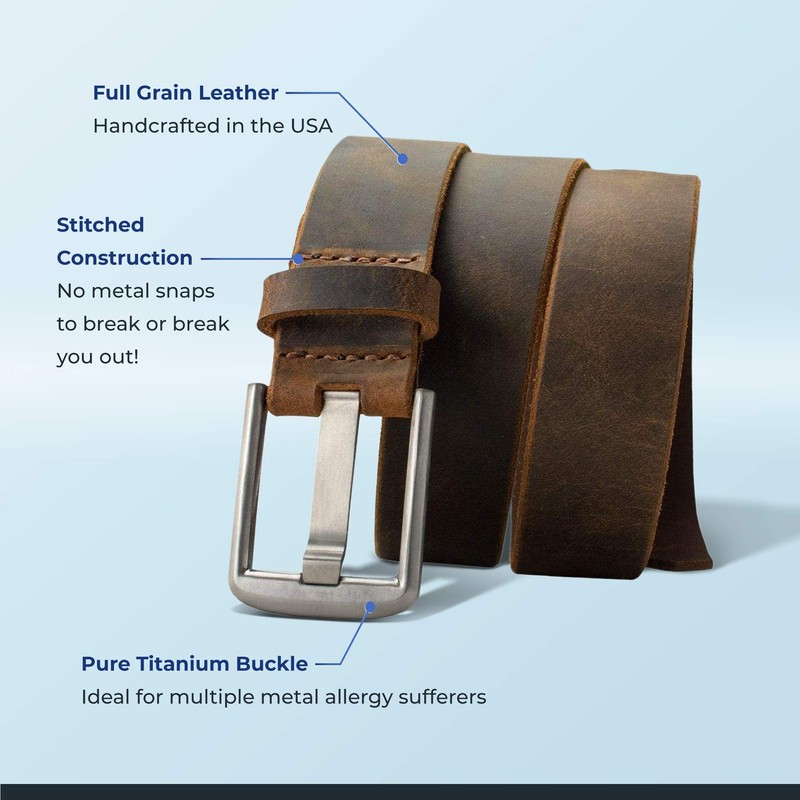 Nickel Smart Titanium Wide Pin Brown Distressed Leather Belt (40")