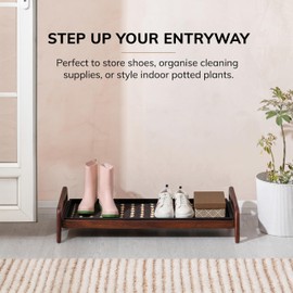 Anji Mountain Heavy Duty Waterproof Wooden Shoe Storage Mat Organizer/Boot Storage Tray Multi Use for Entryway with Coir, Gray and Ivory Insert, 1 Tier, Fits 3 Pair (36.5" Wide)