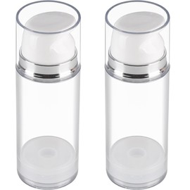 FRCOLOR 2pcs Empty Airless Pump Bottle Refillable Plastic Vacuum Pump Press Bottle Travel Cosmetic Foundation Containers Dispenser for Lotion Cream Essential Oil 100ml