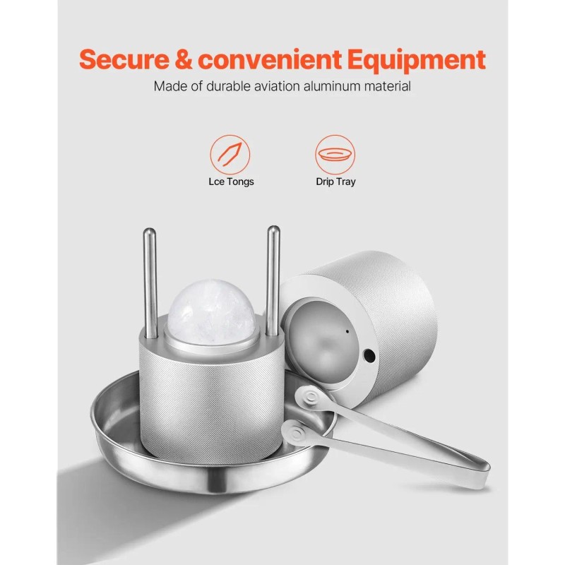 2.1\" Aviation Aluminum Cocktail Smoker Kit Ice Ball Press Maker