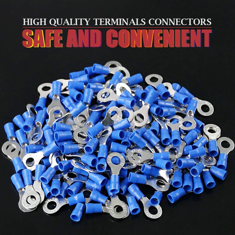 Hilitchi 100Pcs 16-14AWG Insulated Terminals Ring Electrical Wire Crimp Connectors