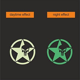 AMA SHOP Prespaced Military Star Sticker with Glow in the Dark Skull (1PC) PVC for Wall Decals Car Motorcycle Helmet Motorhome Boat