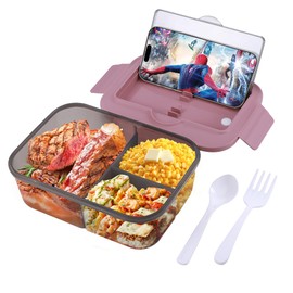 Wrischan 1400ml Lunchbox, Brotdose mit 3 Fächern Erwachsene/Kinder, Auslaufsicher Brotzeitbox, BPA-frei, mikrowellen- und spülmaschinenfest, Bento Box für Schule Arbeit Picknick Reisen(Rosa)