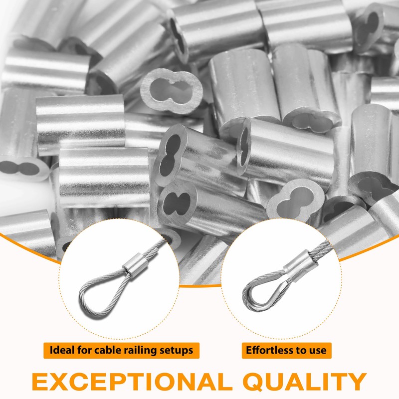 Labeumela 1/4" Aluminum Crimping Loop Sleeve 25PCS, Cable Ferrule Wire
