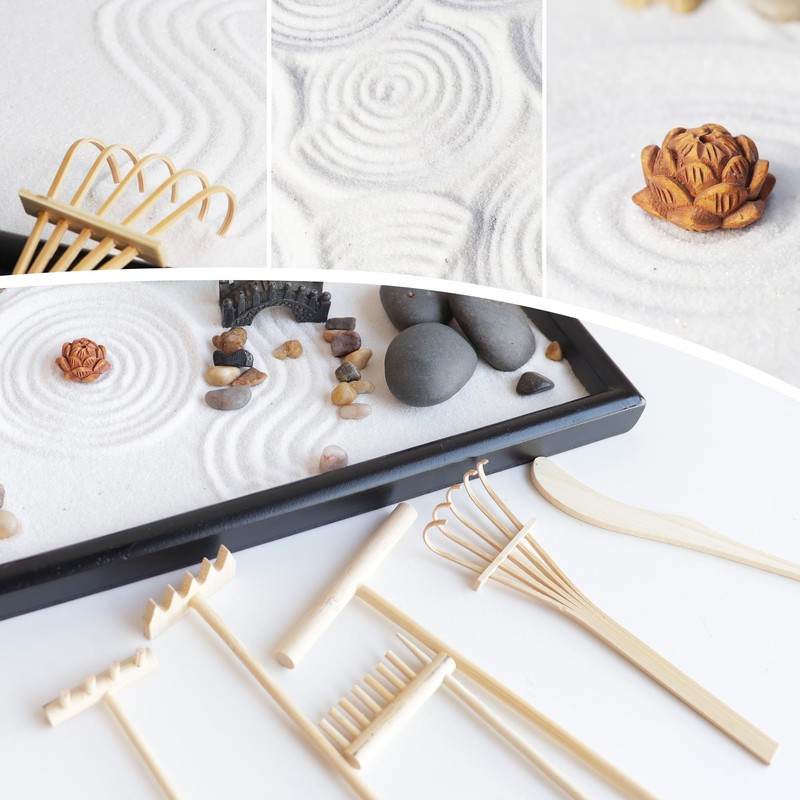 YUNGCHI Zen Garden for Desk Mini Japanese Sand Desktop Office