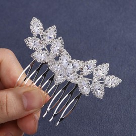 Missgrace Bridal Flower Rhinestones Hair Comb Sparkling Dainty Rhinestones Headpiece for Women Elegant Hair Comb Hair Accessoires for Bride