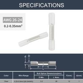 Chanzon 100pcs UL Listed Heat Shrink Butt Connectors Waterproof Marine Grade 3:1 Ratio Solder Seal 26-24AWG Gauge White Wire Crimp Connector Splice Electrical Cable Joint Automotive Boat Car Stereo