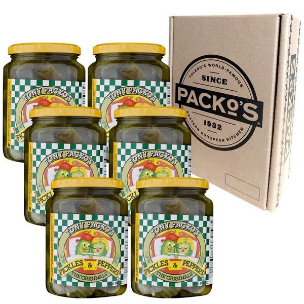 Tony Packo's Original Pickles and Peppers, 24 Ounce Jars (Pack of 6) in a Gift Box