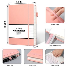Annecy Numbered College Ruled Lined Journal Notebook, Medium 5.5x 8.25, 160 Pages 100GSM Writing Paper, A5 Pink Faux Leather Cover with Pen Loop