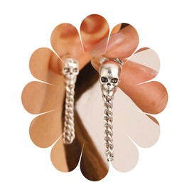 Boho Silver Skull Dangle Earrings Silver Skull Filigree Chain Dangling Earrings Skeleton Stud Earrings Costume Party Exaggeration Accessories Vintage Skull Tassel Earrings Jewelry For Women And Girls