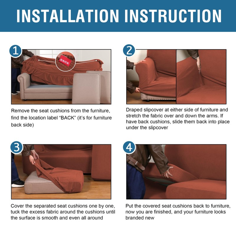 H.VERSAILTEX 3 Piece Stretch Sofa Covers for 2 Cushion Loveseat