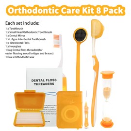 Ceonam Braces Cleaning Kit for Teeth, Portable Orthodontic Toothbrush Kit Oral Care Dental Travel Kit - Interdental Brush Dental Wax Dental Floss Toothbrush Box (Orange)