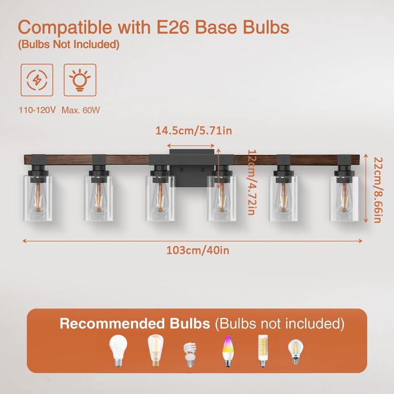 Floresita 6 Light Bathroom Vanity Light 40in with Glass Shade,