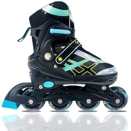 Inline Skates for Kids and Teens Ages 4-16, All 8 Wheels of Inline Roller Skates Light Up, Safe and Fun Illuminating for Outdoor Indoor Sports,Black-Blue,L