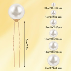 36 Pcs Wedding Pearl Hair Pins 6 Sizes Pearl Bobby Pins U Shaped Rhinestone Hair Clips Bridal Pearls Rhinestone Pearls Hair Accessories for Brides Bridesmaid Women Gifts