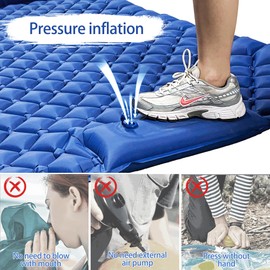 ONTYZZ Double Ultralight Inflatable Sleeping Pad 2 Person Camping Sleeping Pad Waterproof Sleeping Pad Built-in Foot Pump for Camping, Blue