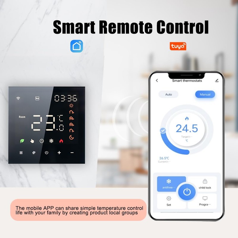 Smart Tuya WiFi Thermostat Voice Control 16A Digital Programmable LCD
