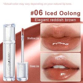 JUDYDOLL Ice Watery Lip Gloss, Mirror Lip Glaze, Glossy Lip Stain, Transfer-Proof, Metal Applicator, Waterproof, Long-Lasting, Moisturizing, Liquid Lipsticks, Plumping, Not Easy To Fade, Makeup, Cosmetics:_#06 Iced Oolong