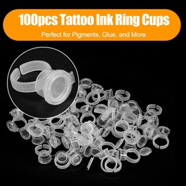 100 Unidades de Anillos de Tinta para Tatuajes, Vasos Desechables para Tinta, Soporte de Pegamento para Pigmentos de Microblading de Plástico Transparente para Extensión de