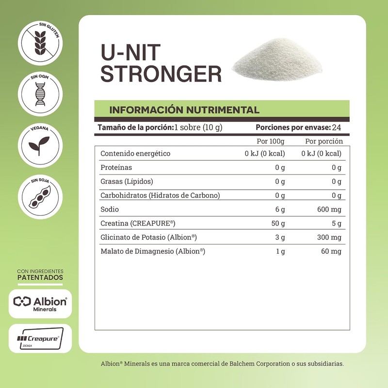 Electrolitos con Creatina Creapure U‑nit Stronger SA7162 – 24 sobres