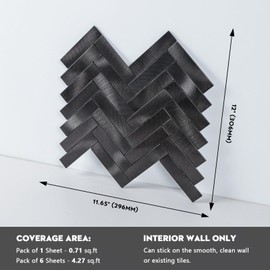 HOMEART Herringbone Tile Peel and Stick Backsplash, 6 Sheets Brushed Metal Self Adhesive Mosaic Stick on Wall Tiles for Kitchen Bathroom Fireplace (Pewter)