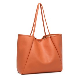 Dreubea Large Leather Tote Bag for Women - Big Work Bag, Spacious Minimalist Handbag, Tote Handbag for Office Orange