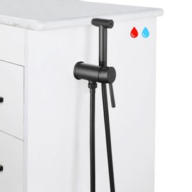 KWOCI Matte Black Handheld Bidet Sprayer for Toilet Warm Water Mounted on The Bathroom Vanity，Stainless Steel Hot and Cold Bidet Sprayer with Brass Mixing Valve for Feminine Hygiene