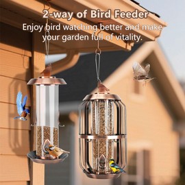 Squirrel Proof Bird Feeders for Outdoors Hanging, Metal Large Cage Wild Bird Feeder with Clear Tube for Outside, 5.5-Pound Seed Birdfeeder, 4 Ports, Chew-Proof Weather Resistant Birding Watching
