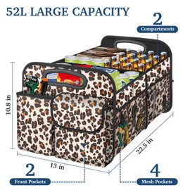 Femuar Car Trunk Organizer, Car Storage Organizer with Large Capacity Waterproof Collapsible Trunk Organizer for Car Suv/Jeep/Sedan (Leopard Print, Standard)