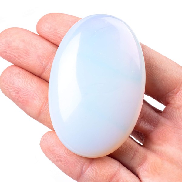 UFEEL Opalite Palm Stone Crystal - Natural Chakra Reiki Polished Healing Love Oval Pocket Worry Stone Crystals for Anxiety Stress Relief Therapy
