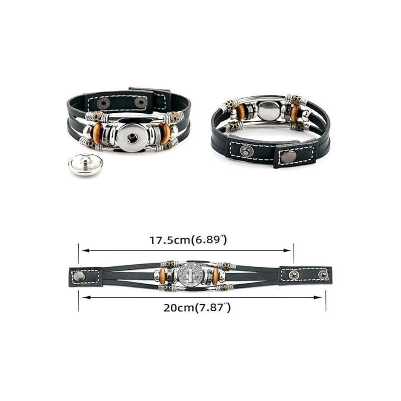 BaBakiak St Benedict Exorcism Medal Leather Bracelet, Multilayer with Beads