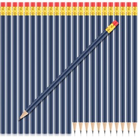 Outus 24 Pcs Round Pencils HB Graphite Pencils Wood Pencils with Eraser Cute Pencil Pack for School Drawing Sketching Wedding Office Supplies (Blue)