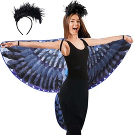 D.Q.Z Double-Sided Adults Bird-Wings Owl Costume for Women with Feather Headband, Eagle Costume Bird Festival Parade Hallowen (Black)
