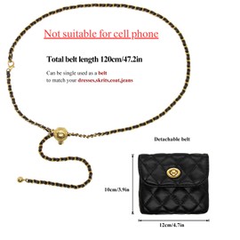 YAMEIZE PU Leather Chain Belt Bag for Women - Crossbody Waist Bag Fanny Pack Detachable Belt Chain Women Evening Mini Handbag