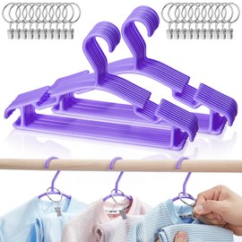 AMZXHCQ Baby Hangers with Metal Ring Clips, Children Plastic Hanger for Kids Pants Clothes Closet, 20 Pack, Purple