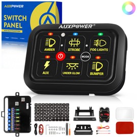 Auxpower 6 Gang Switch Panel Toggle Momentary Pulsed Led Switch Panel RGB Dimmable Switch Panel Auxiliary Circuit Control Relay System Automotive Switch Panel for Truck Boat Car(RGB A26 Switch Panel)