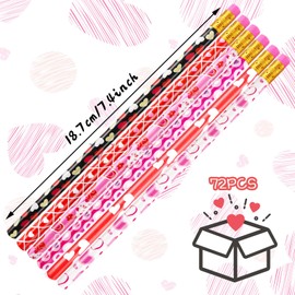 Qyyiguf 72Pcs Valentine's Day Pencils,Wood Pencils Bulk with Erasers,Red Heart Pencils for Valentine's Day Exchange Gifts,Kids Party Favors,Classroom Rewards