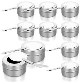 Afcabakila 10 Pack Chafing Dish Fuel Holder, 410 Stainless Steel Burners for Chafing Dishes with Safety Cover, Reusable Canned Heat Container for Buffet, Catering & Outdoor Events (Silver)