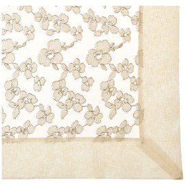 Violet Linen Ribbon Rose Mesh Pattern Seats 8 to 10 People, Polyester, Wire Lace Embroidery with Border, Rectangular Tablecloth, 70" X 108", Ivory