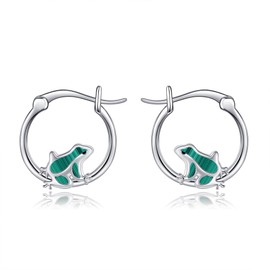 Frog Earrings Sterling Silver Frog Small Hoop Earrings Malachite Jewelry Frogs Stuff for Women