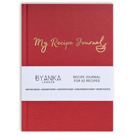 BYANIKA Recipe Book For Own Recipes | Create Your Own Cookbook Journal | Hardback Notebook | Blank Diary To Write In | Cooking Organiser Family Cook Books | Foodie Baking Kitchen Gifts (Cherry Red)