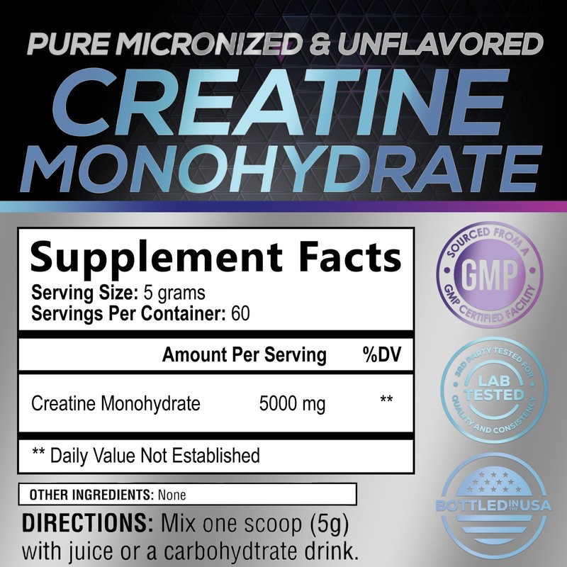 Creatine Powder 5000mg (5g) - Pure Micronized Creatine Monohydrate Supplement