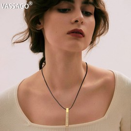 VASSAGO Islamic Ayatul Kursi Necklace for Women Men Allah Arabic 3D Bar Necklace Muslim Quran Quran Stainless Steel / Leather Chain Necklace Islam Eid Islamic Gift Jewellery, Stainless Steel, No