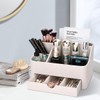 KINGFOM Leather Makeup Organizer with Drawer, Cosmetic Storage for Dresser