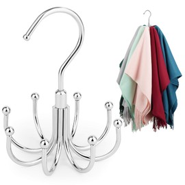 ZEDODIER Scarf Organizer Scarf Hanger for Closet, Rotatable Sturdy Hijab Holder Holds 8 Scarves, Metal Space Saving Closet Organizers and Storage, Silver