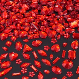 OEMOO 500 Pieces Sewing Gems Acrylic Sewing Crystal Mixed Shapes Sew On Rhinestones with Sewing Holes for Clothes DIY Crafts Costume Garment Shoes Decoration (Red)